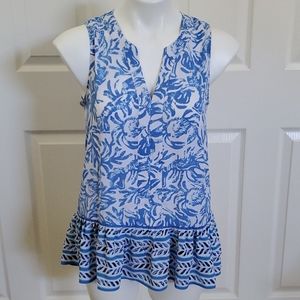 Lily Pulitzer Size XS Blue & White Sleeveless Top